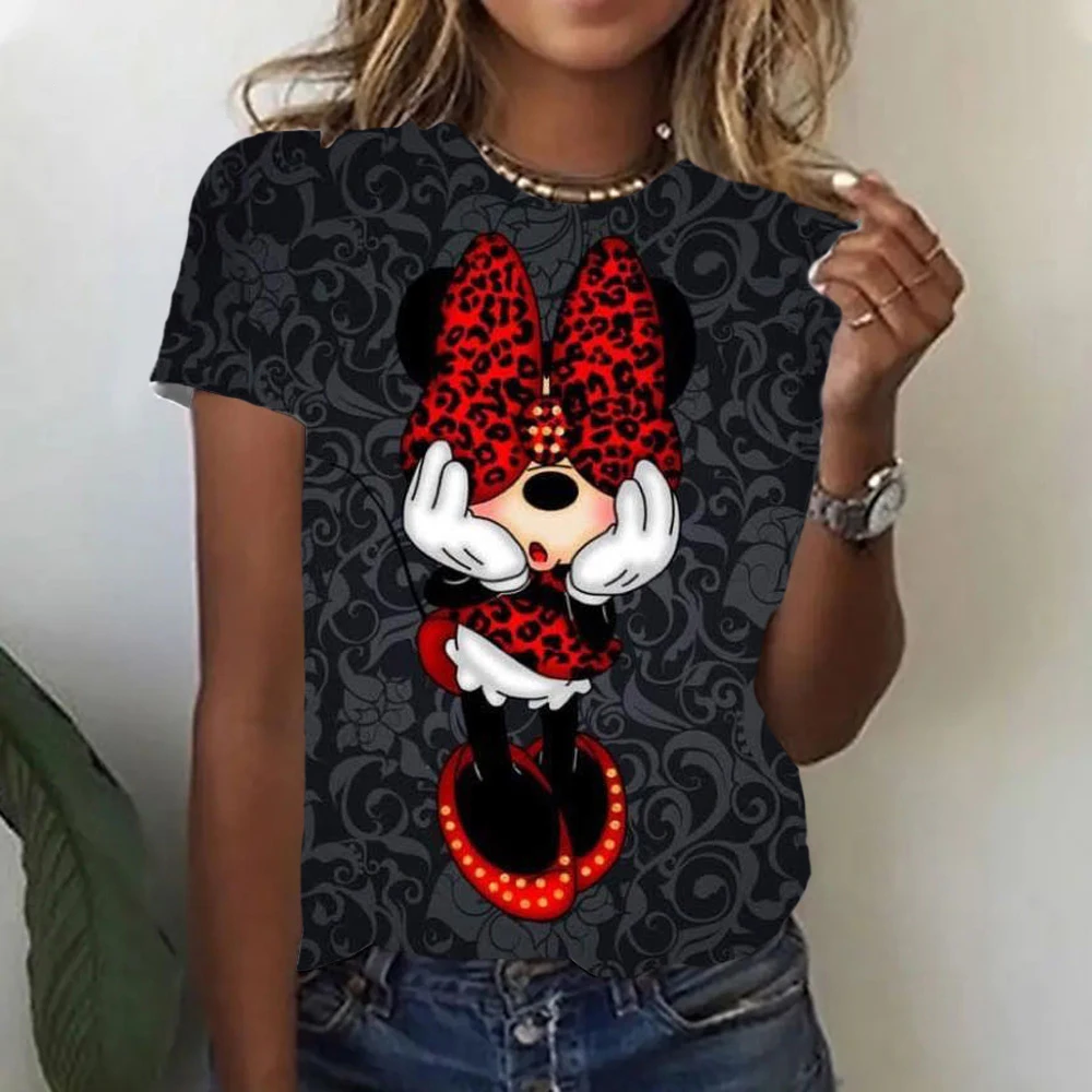 Disney Summer Women Cute Minnie Mouse T-shirt Fun Cartoon Tops Tees Fashion Short Sleeve Clothing Female Daily Casual Outfits
