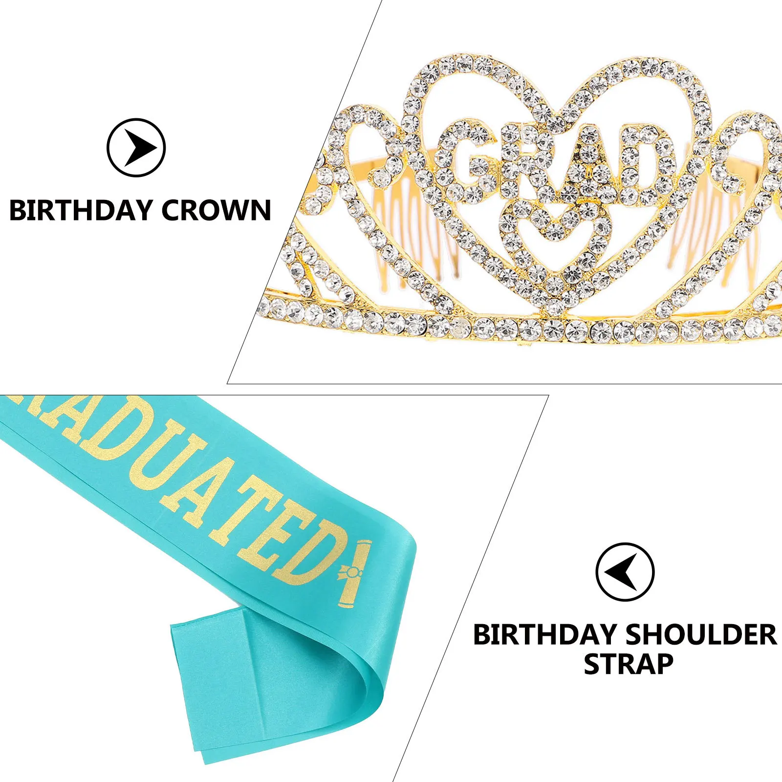 

1Set Gold Crown Graduation Sash 2024 Party Supplies Shiny Rhinestone Tiara Graduate Costume Graduation Sash Graduate Party Props