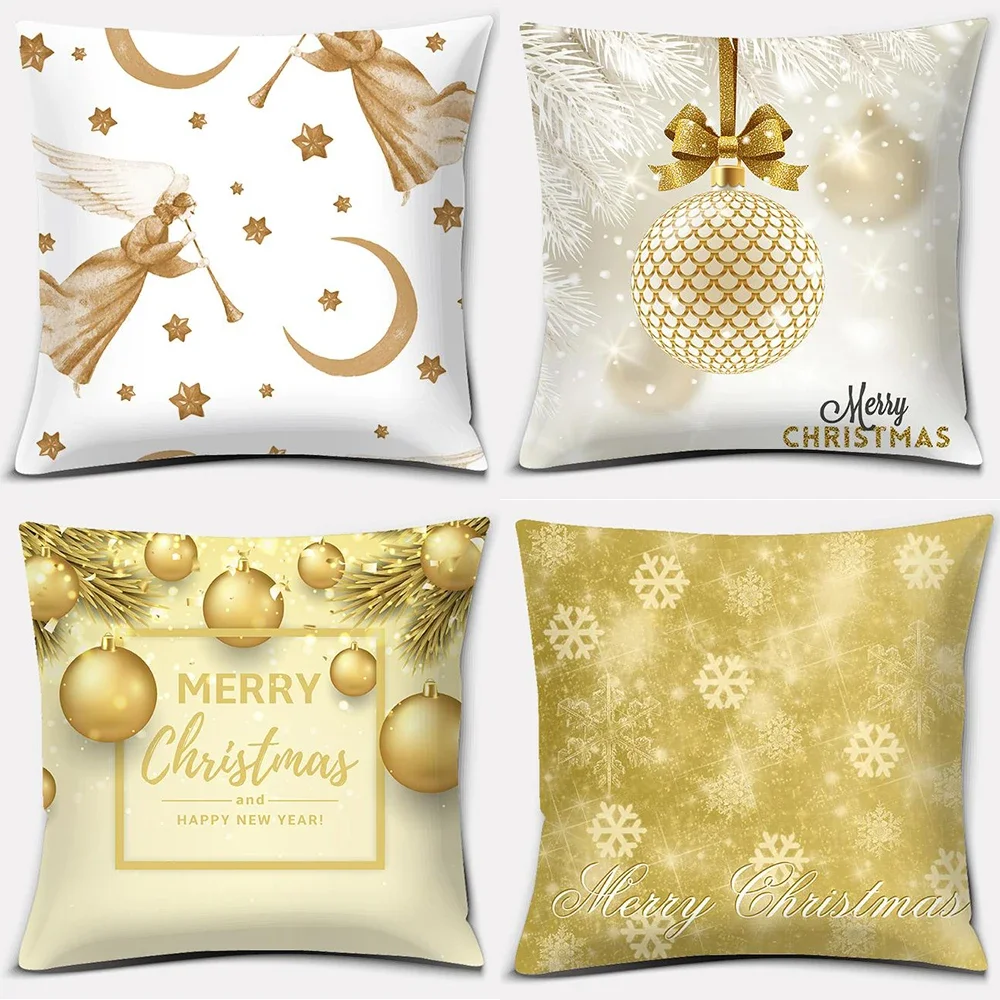 Gold Christmas Decoration Series Pillow Gift Home Office   Bedroom Sofa Car Cushion Cover