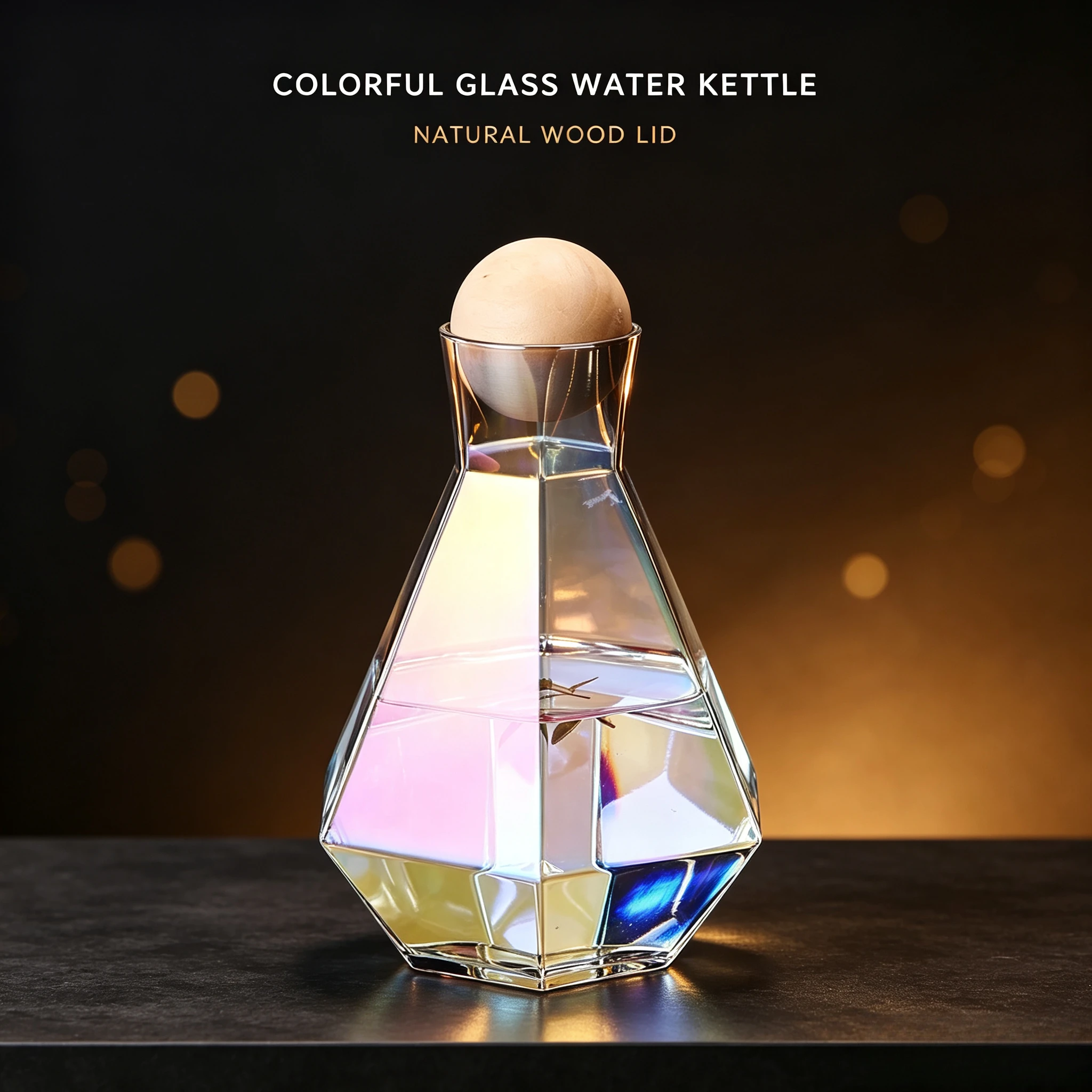 Nordic Colorful Glass Water Kettle with Natural Wood Ball Lid Clear Cold Water Jug Juice Beverage Pitcher Home Drinkware