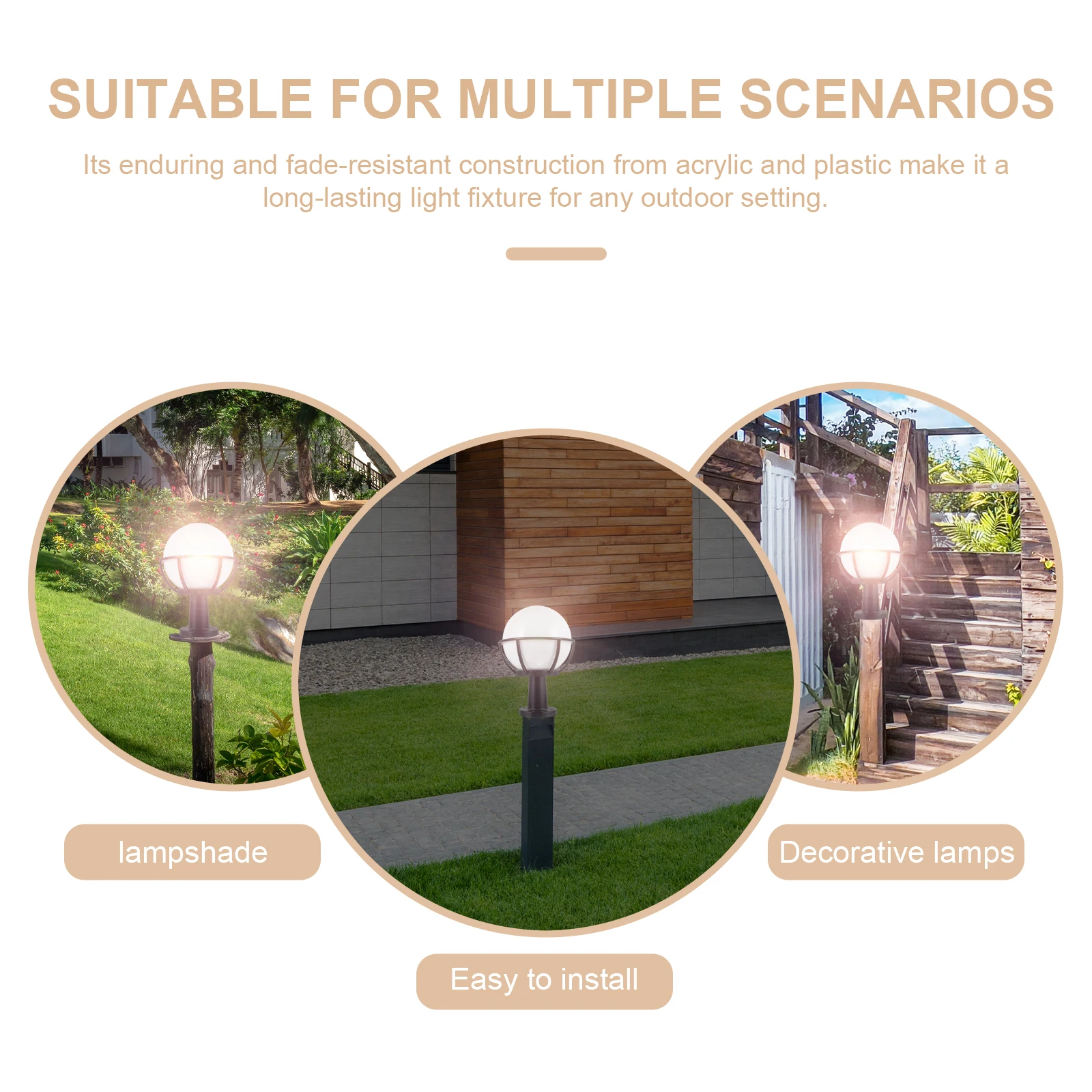 

1Set Round Ball Lampshade Durable Acrylic Stainless Steel Garden Courtyard Post Light Fixture Cover Outdoor Decorative Pathway