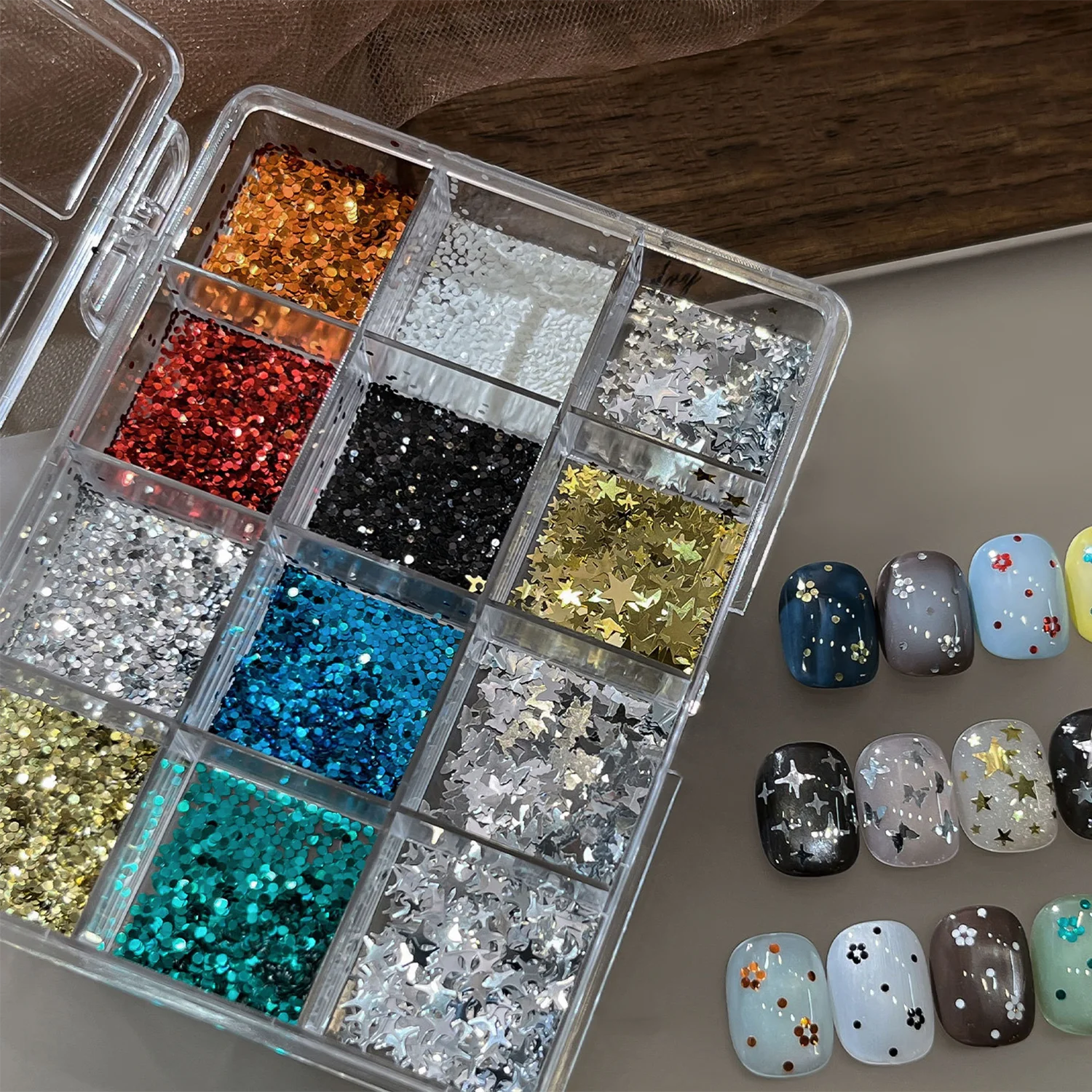 1 Box Metallic 1mm Dot Flakes & Sparkle Nail Art Sequins Include Silver Butterfly, Starlight, 5-Pointed Stars for Manicure Decor