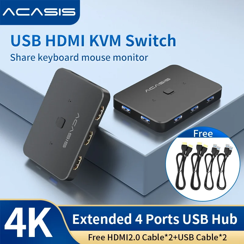 Acasis USB KVM Switch USB 3.0 For Keyboard Mouse Printer HDMI For Monitor Display 2PC Sharing Plug and Play Switch