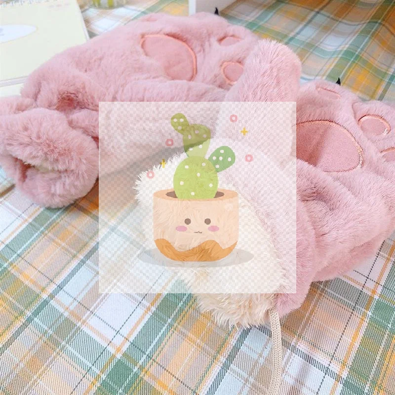 قفازات نسائية الدب النخيل باو الحيوانات أفخم مخلب قفاز الشتاء رقيق القط باو قفازات كاملة الأصابع الدفء جميل لينة فروي القفازات