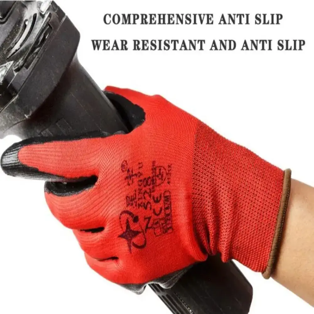 

12Pairs Safety Work Gloves Protection Fishing Industrial Gloves Anti Slip Nitrile Coated Latex Gloves Construction Engineering