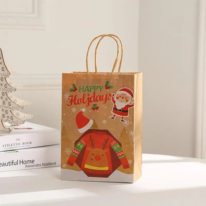 Bolsas de papel Kraft de Navidad para niñas, sacos de Navidad para regalos con exquisitos patrones navideños, 12 piezas