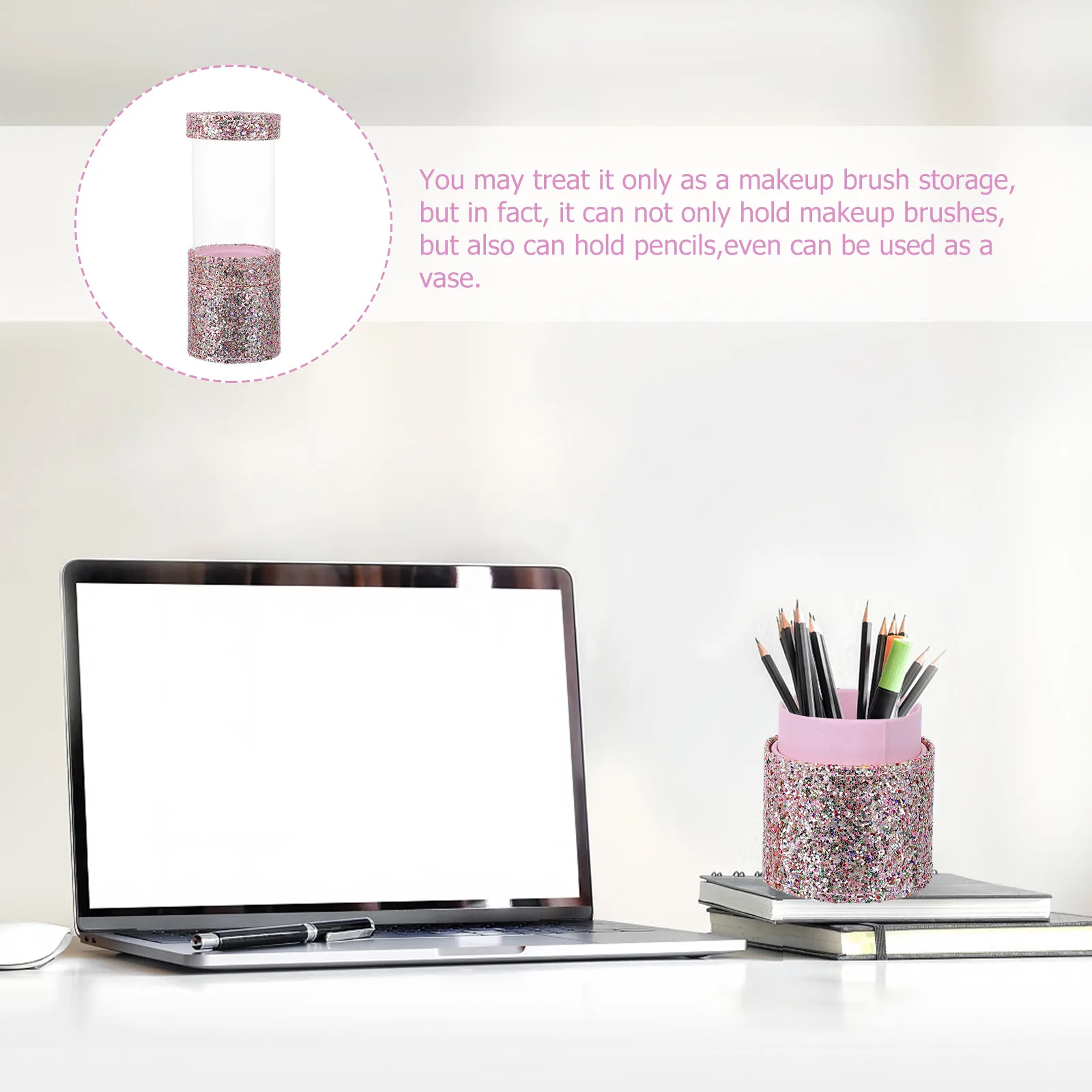 

Блестящая коробка-органайзер с двумя отделениями для хранения кистей для макияжа, кистей для лица и глаз, карандашей, настольный дисплей-кейс