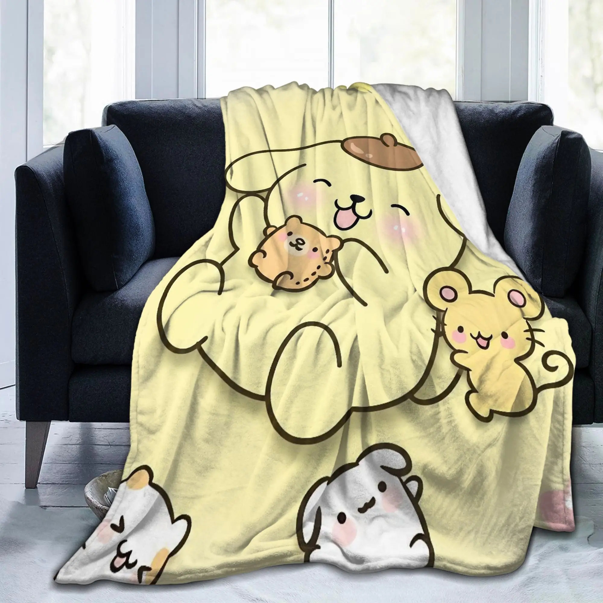 Pompompurins Kawaii Puppy Friends Blanket Flannel Decoration  Portable Soft Throw Blankets for Bed Travel Bedspreads