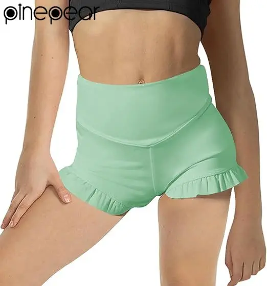 PinePear 2026 Summer Girls Athletic Ruffle Shorts High Waisted Yoga Dance Shorts Comfy Workout Gymnastics Shorts