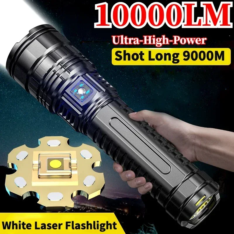 10000LM 800W Most Powerful Led Flashlights Tactical 15000mah Built-in Battery Flash Light Emergency Spotlights 4km Holiday Gifts