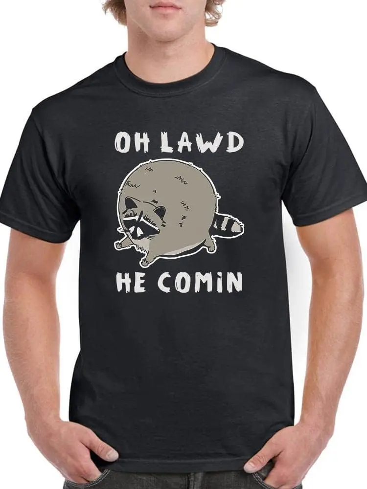 Oh Lawd He Comin, Raccoon T-shirt Men's -SmartPrintsInk Designs Black