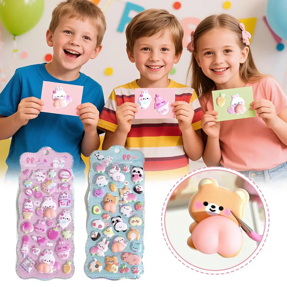 Adesivi di decompressione del culo animale simpatico cartone animato 3D - Decorazione morbida per musica fai da te per bambini Decorazione del conto della custodia del telefono cellulare