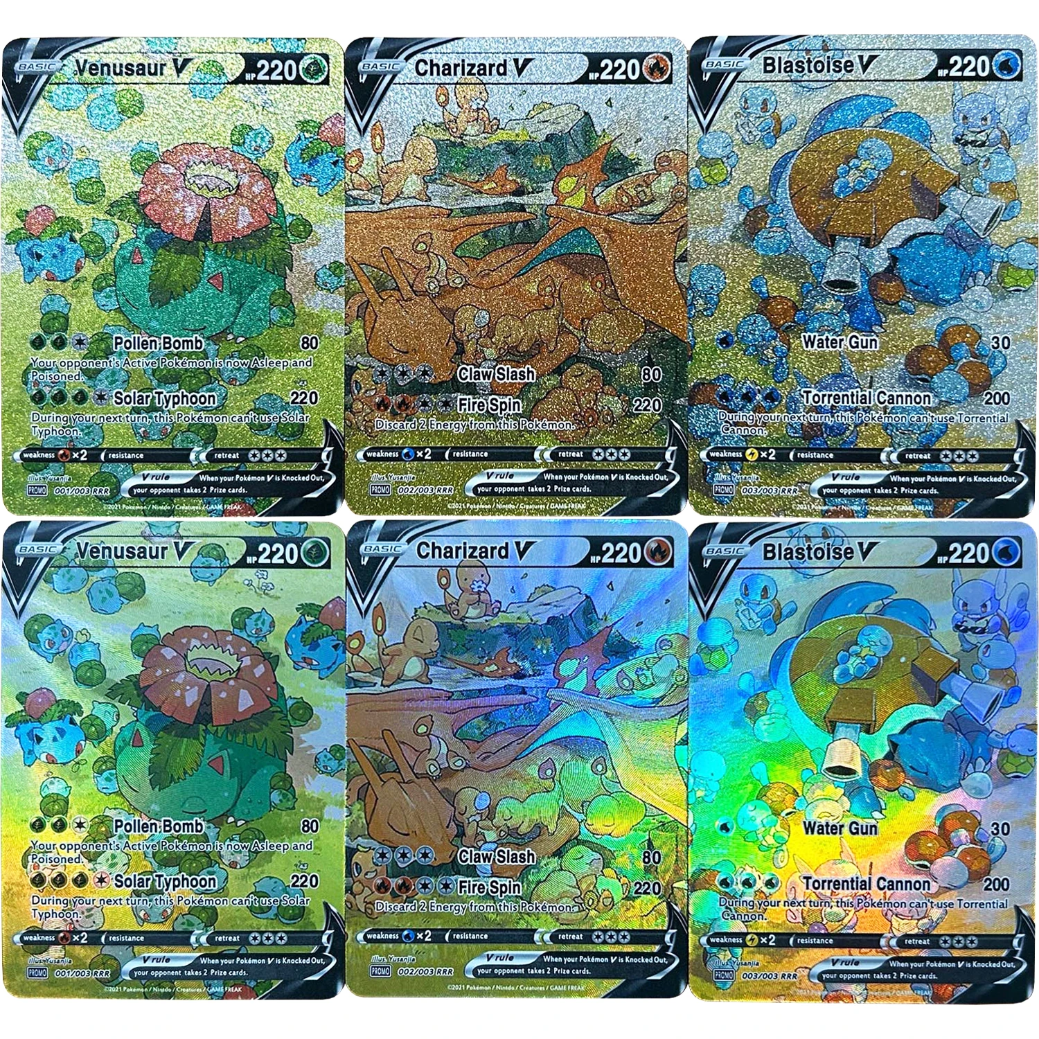 

3 шт./компл. PTCG Charizard Venusaur Blastoise английская версия флэш-карта Diy самодельная классическая игра аниме коллекционные карты подарочная игрушка