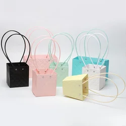 10pcs Diamond Lattice Handbags Colorful Three-dimensional Embossed Trapezoidal Flowers Gift Diy Material Birthday Party Gift Box