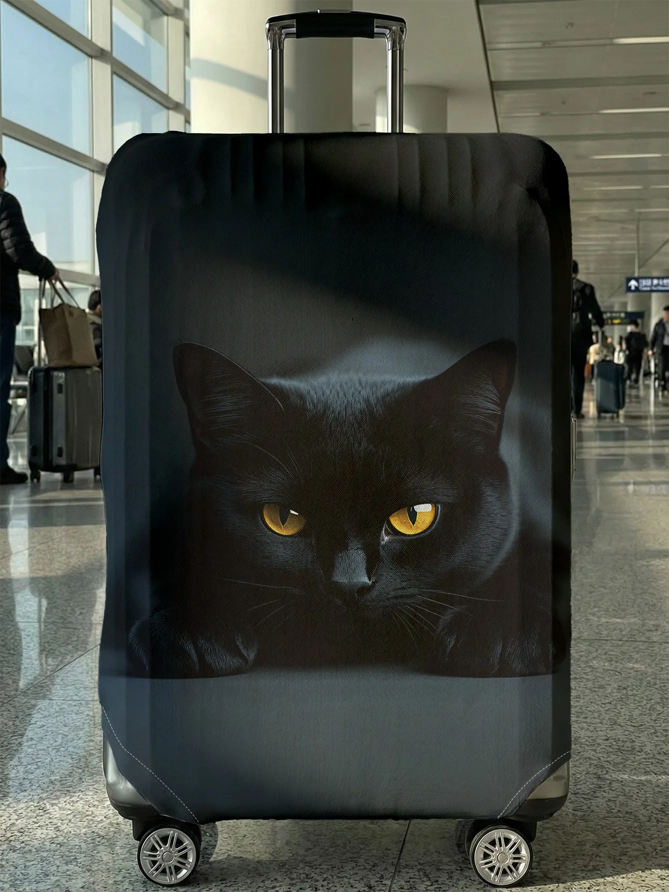 

Защитный чехол для багажа с изображением черной кошки с желтыми глазами, подходит для чехлов для багажа размером 18-32 дюйма, перчаток для ручки багажа, дорожных аксессуаров.