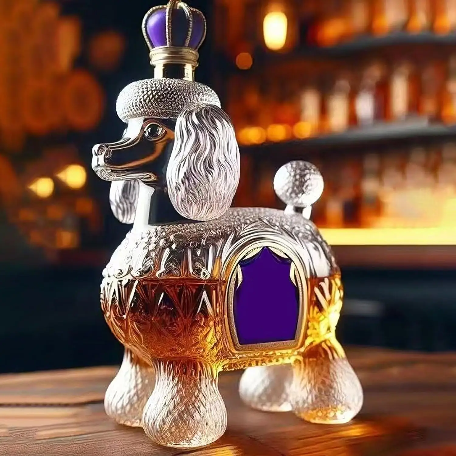

Poodle Shape Novelty Glass Whiskey Decanter 8.5oz Funny Animal Empty Wine Storage Container Home Bar Art Decor For Men Gift