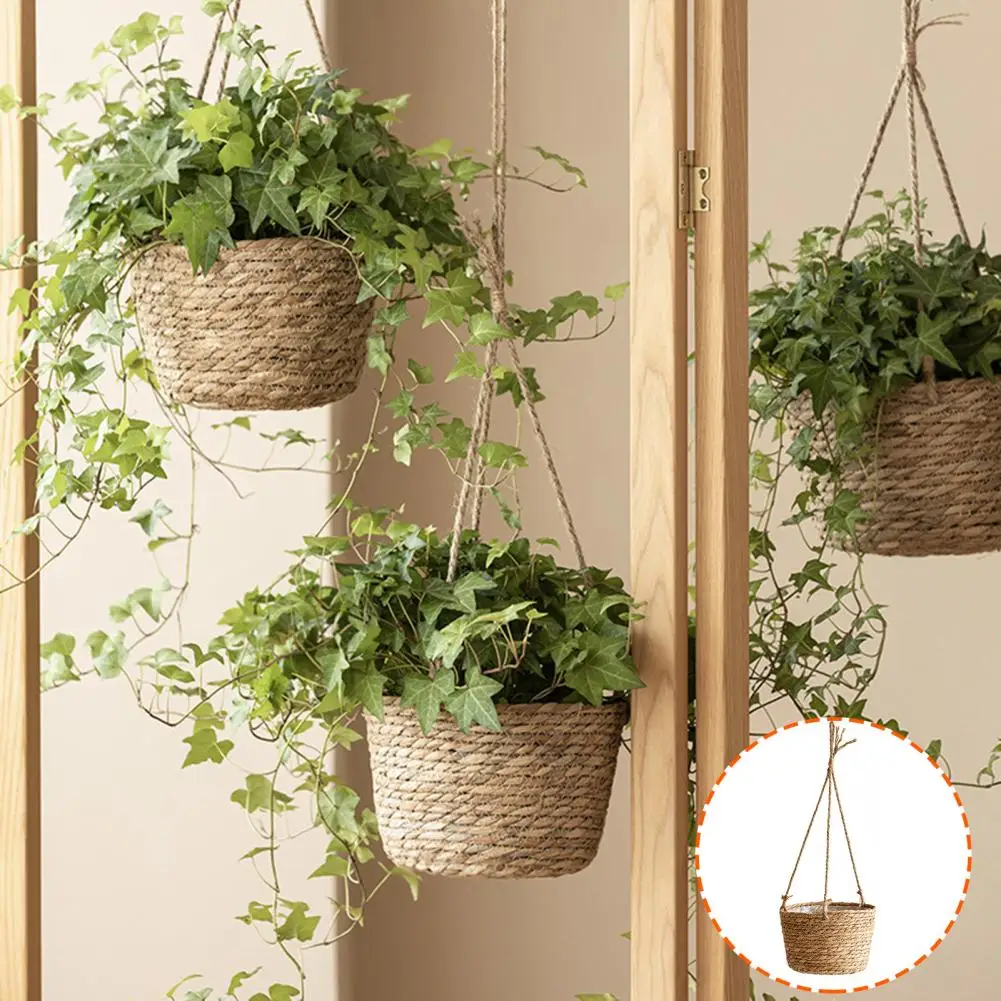 

Plant Storage Basket Garden Hanging Planter Handmade Woven Flower Basket Strong Load-bearing Indoor Outdoor Hanging for Home