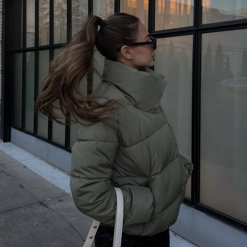 

Стеганая куртка с воротником-стойкой для женщин, теплое хлопковое пальто с карманами, женские винтажные парки, топы, нерегулярная молния, 2023, осень-зима