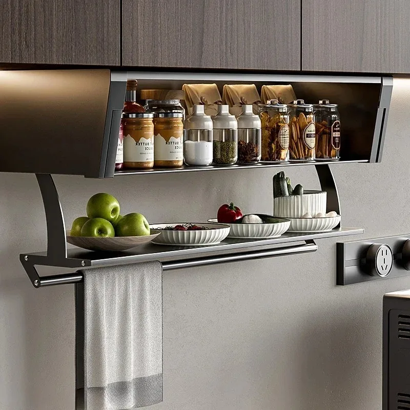 & Pull-down Hanging Cabinet Storage Basket Kitchen Cabinet Aluminum Alloy Storage Dish and Bowl Spice Organizer Kitchen Furnitur