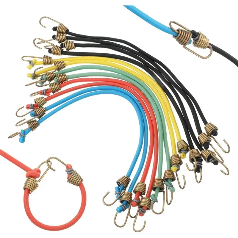 

ABCL Small Bungee Cords 12-Pack, 10 Inch Mini Adjustable Rubber Stretchy Elastic Straps With Hooks For Luggage Roof Rack