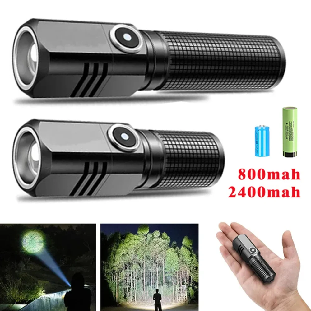 Powerful Led Flashlight XHP50 Use 18650 Battery Shot Long Smart Type-c Rechargeable Torch Lamp Waterproof Flashlight For Camping