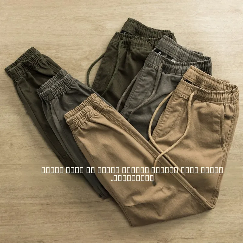 

Retro Japanese Sle Workwear Pants Loose Fit Cotton Elastic Waist Trousers for Men Welding Repairing Auttive Casual Pants