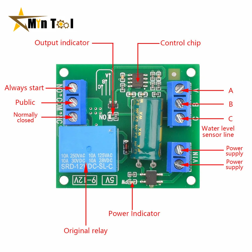 5V/12V Water Automatic Controller Relay Liquid Sensor Switch Solenoid Valve Motor Pump Automatic Control Relay Power Supply