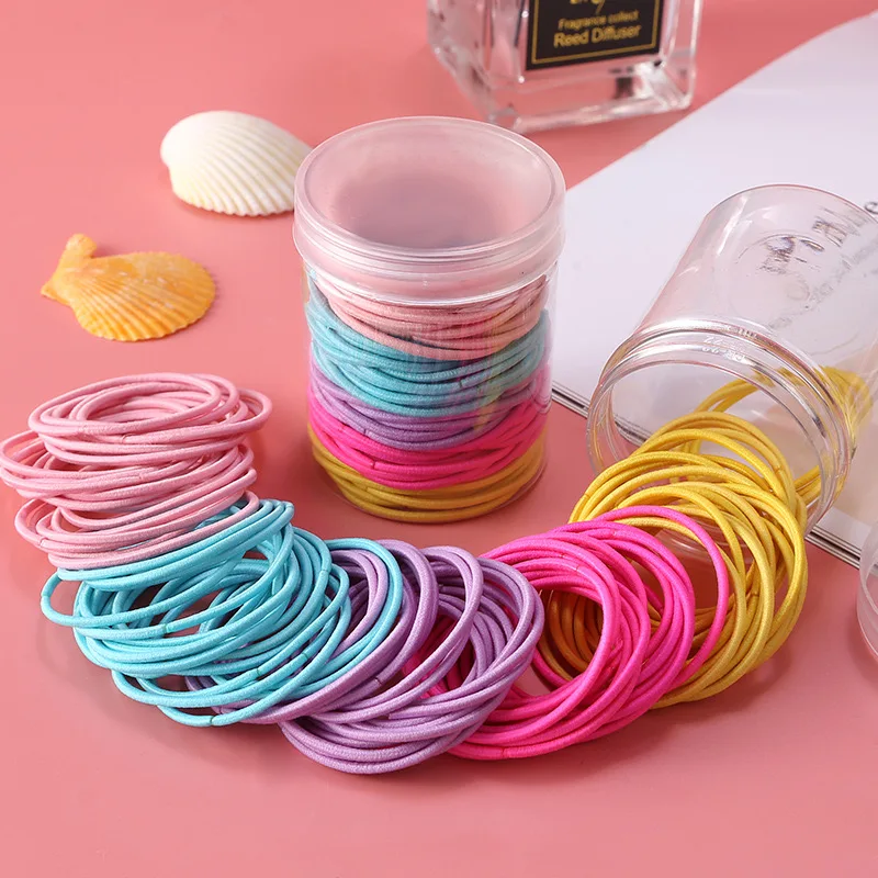 100pcs Solid Hair Tie Polyester Rope Ponytail Holder Minimalist Band Elastic Headwear