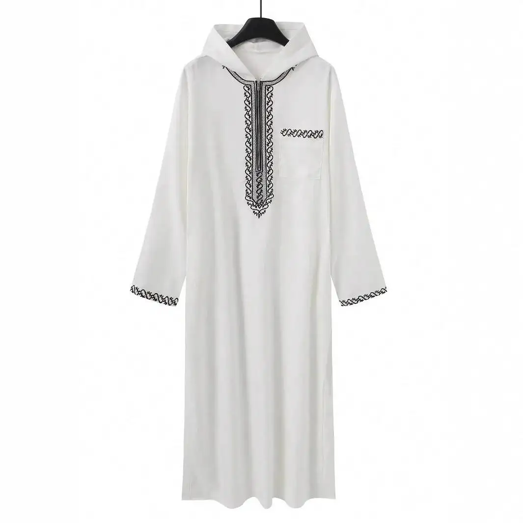 

Muslim Robe Malaysia Embroidered Men's Robe Zipper Shirt New Style Long Dress Robe Abaya Ramadan Dubai Luxury Islam Elegant