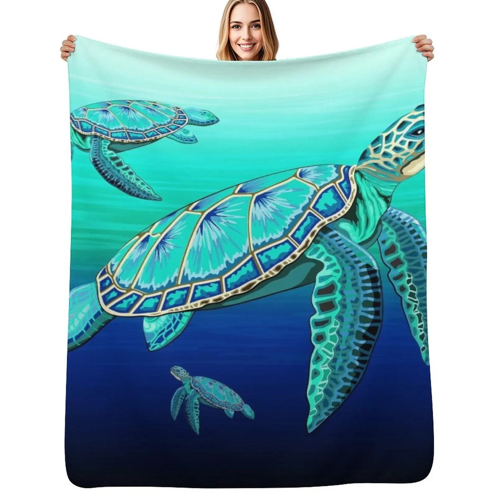 Sea Turtle Turquoise Oceanlife Throw Blanket Reusable Durable Soft Blanket for All Seasons