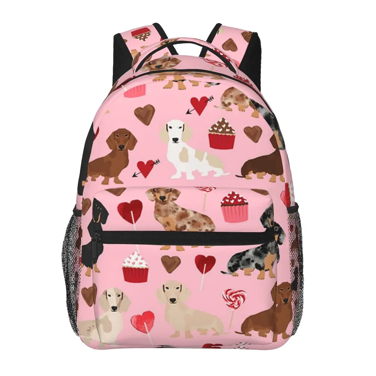 

Dachshund Dogs Hearts Cookies Backpacks Girls Bookbag Children School Bags Cartoon Travel Rucksack Shoulder Bag Large Capacity