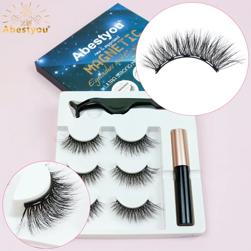 Abestyou 5d 18mm 3pair Fluffy Natural Mink Effect Magnetic Eyelashes Reutilizables Cils Magnetique Lash Case Eyelash Lifting Kit