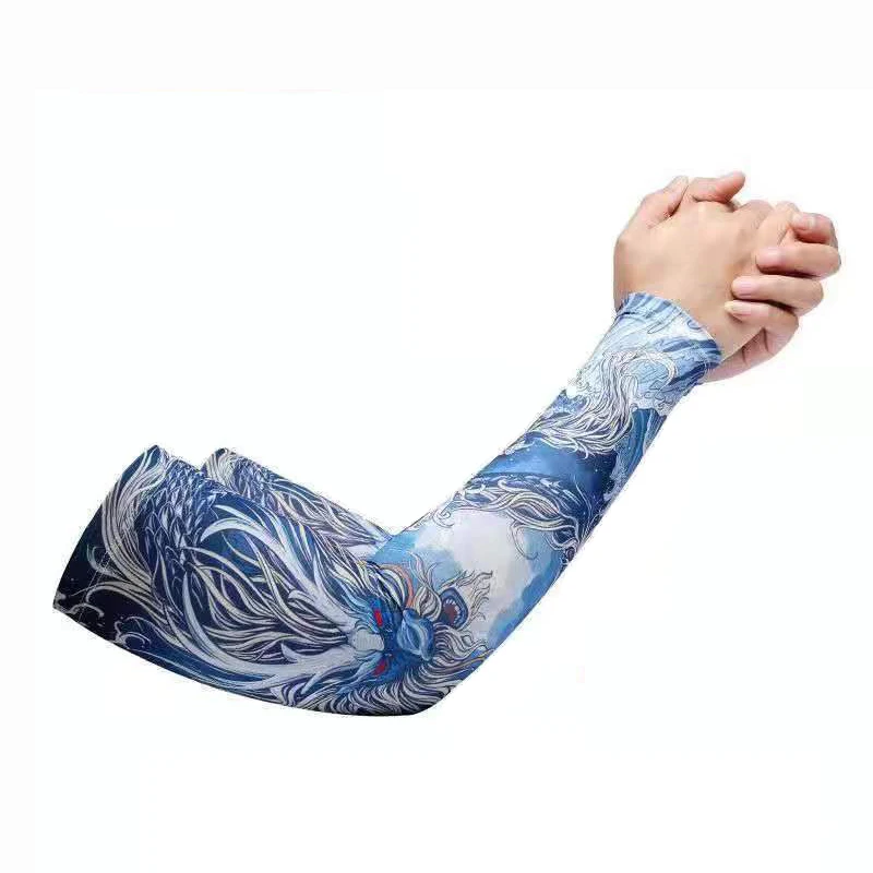 Manchons de bras du zodiaque chinois d'été pour hommes, protection solaire, couverture de bras de pêche, cyclisme, conduite, fêtes en soie glacée, manches de tatouage