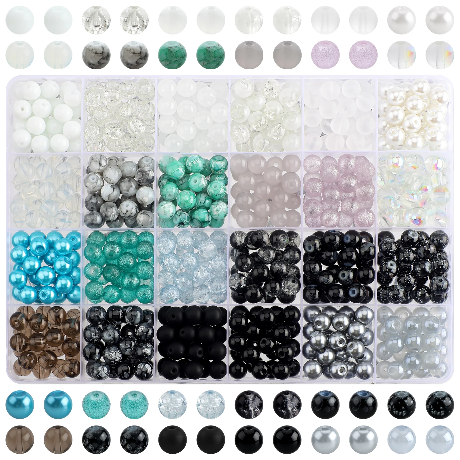 

600Pcs/Box 8mm Crystal Glass Round Beads for Jewelry Making Charm Bracelet Making Kit for Bracelet Necklace Earring DIY Supplies