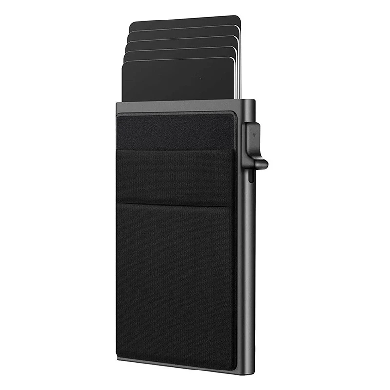 Slim Aluminum Card Holder With Elasticity Back Pouch ID Credit Card Holder Mini RFID Wallet Automatic Pop up Bank Card Case