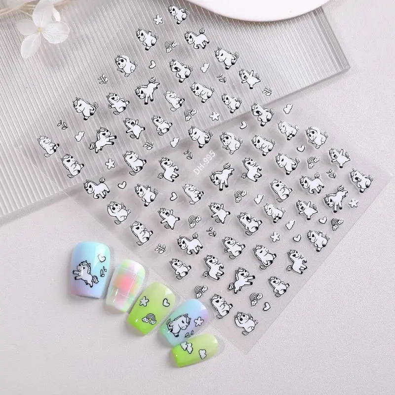 Nail Stickers Embossed Nail Stickers DIY Nail Art Decoration Manicure Sticker Cute Cartoon Minimally Hand-painted Pony