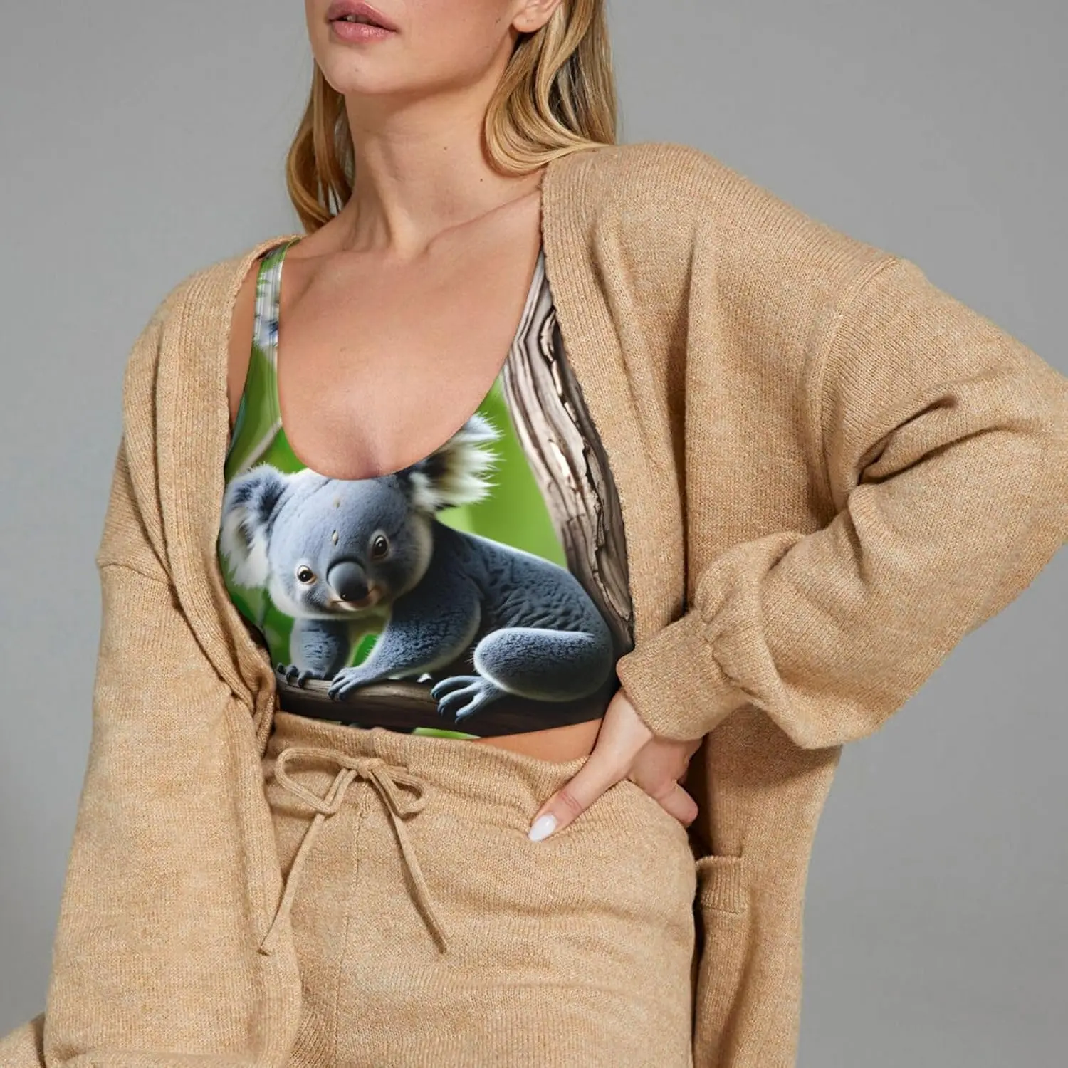 A little koala Printing Women's Sports Vest for Yoga Workout Fitness - Casual Sleeveless for Athletic Girls, Black, Large