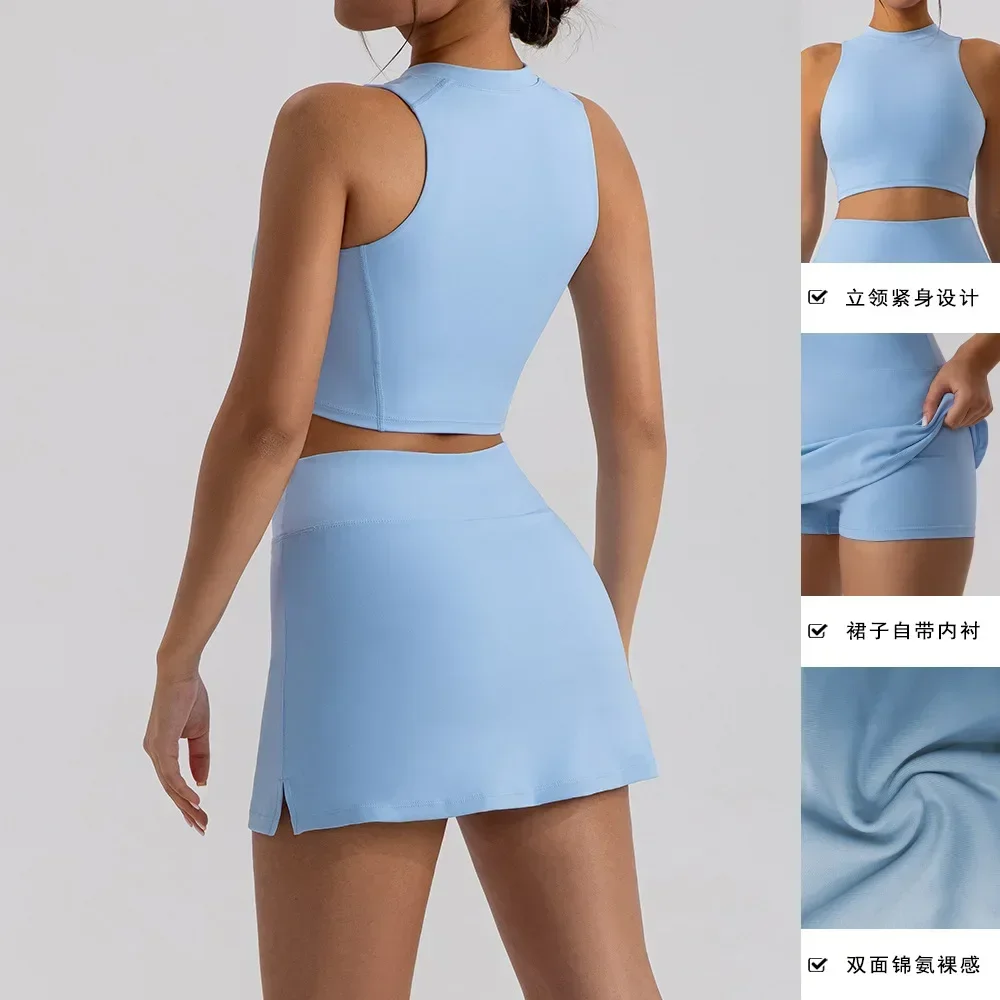 

2PCS Yoga Set Sports Hip Short Skirt Women Tracksuit Gym Tennis Skirt Set Workout Sportswear Golf Dance Athletic Sport Suit