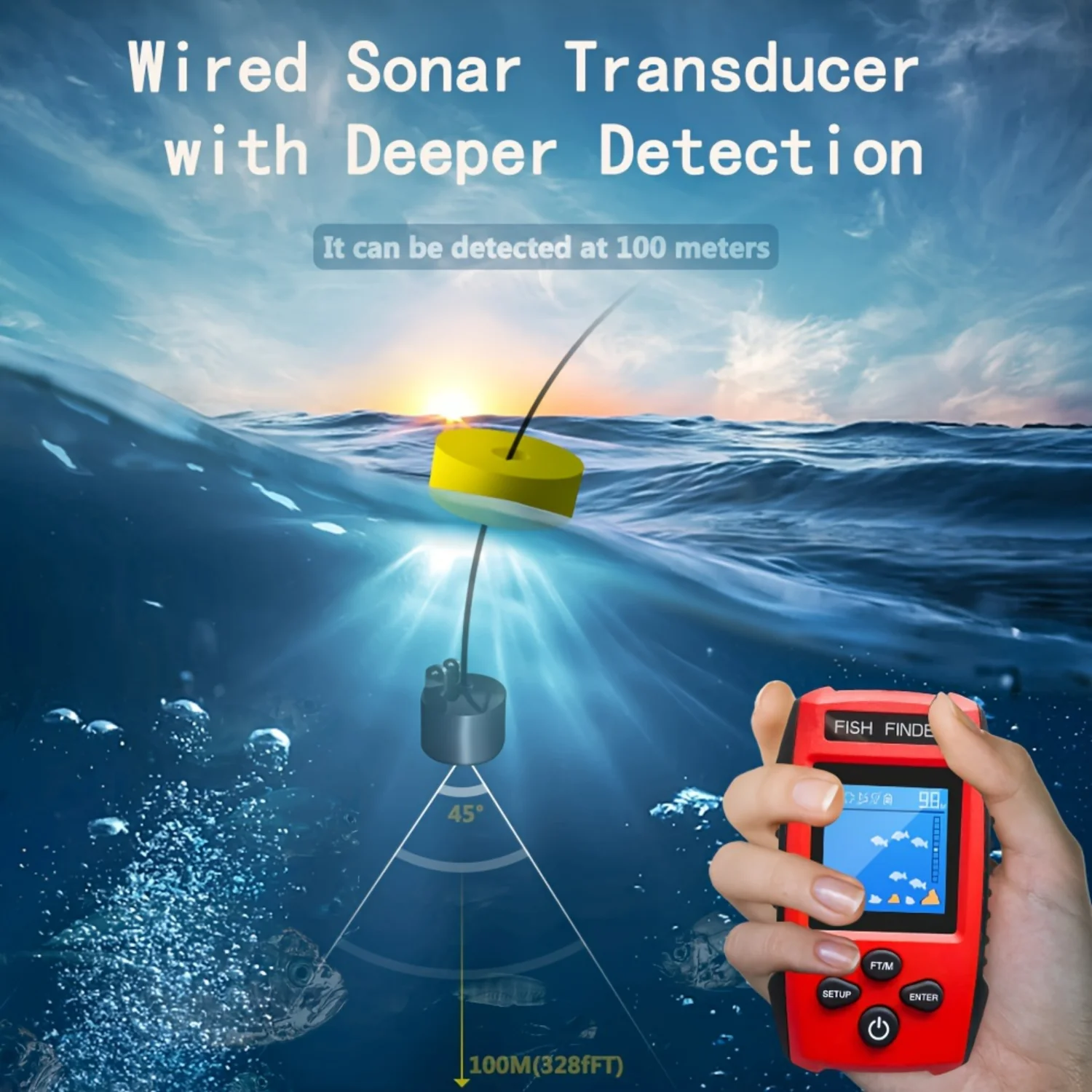 TL88E Handheld Color Screen Fish Finder, Wired Sensor Handheld Fish Finding Boat Kayak LCD Depth Meter Portable Display Sensor