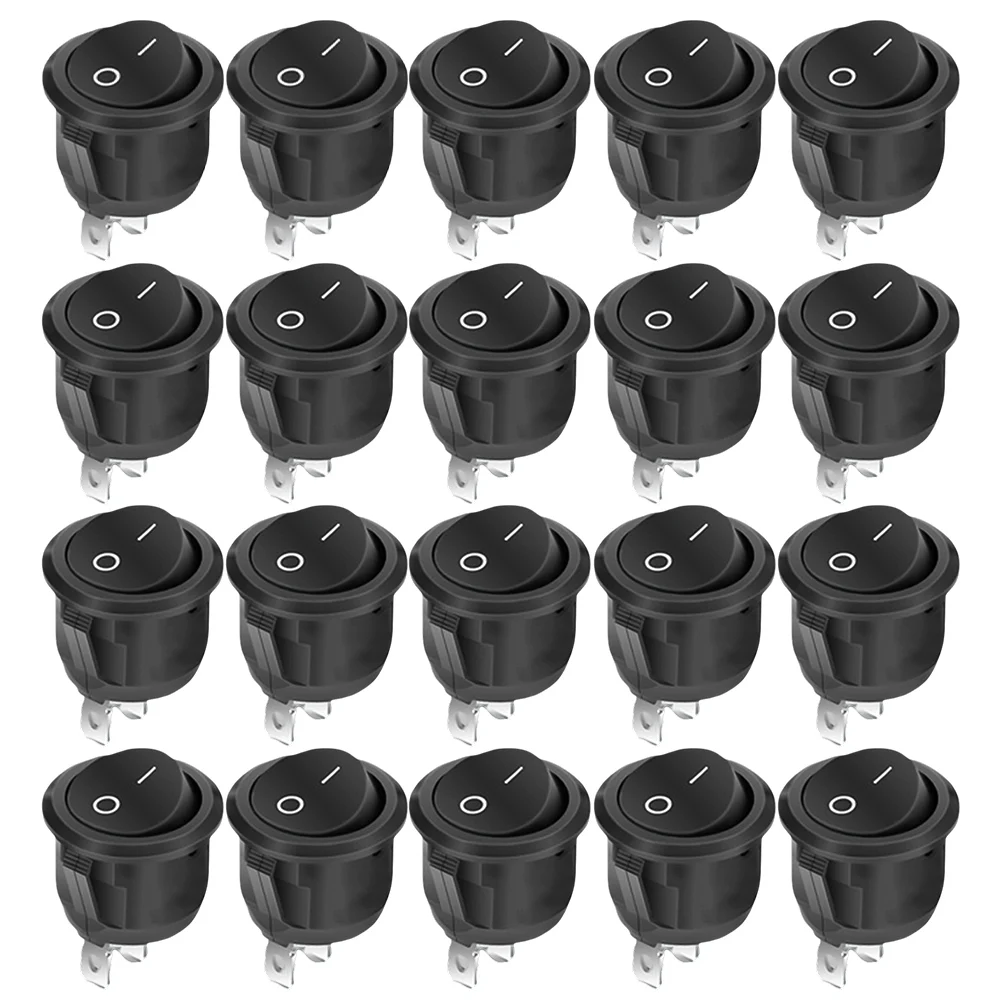 20PCS Rocker Switch 6A 250V/10A 125VAC 2Pins 2 Pin Black Boat Power Switch ABS Plastic Toggle Switches Accessories For The Car