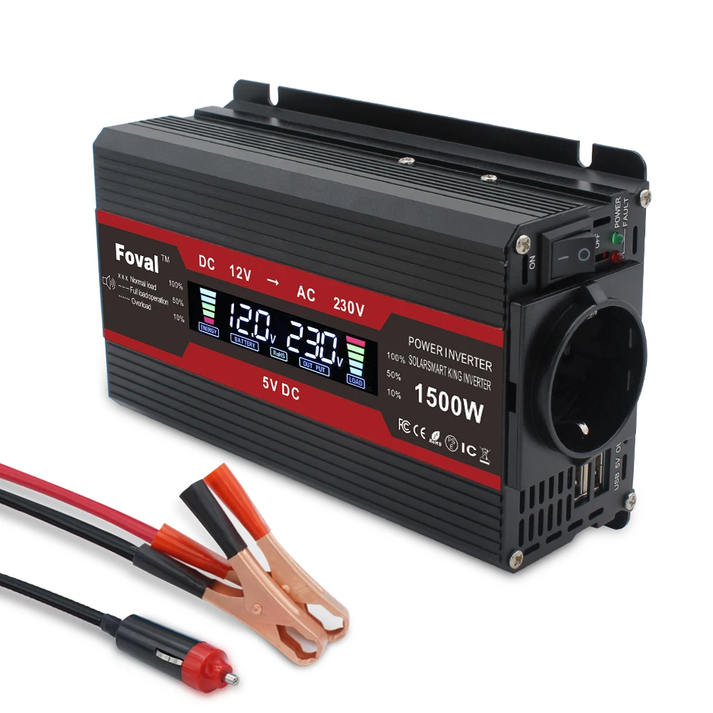 Omvormer 1500 W/2000 W/2600 W LCD-scherm DC 12 V naar AC 220 V Solar 2 USB Auto Transformator Converteren EU Socket Gemodificeerde Sinus