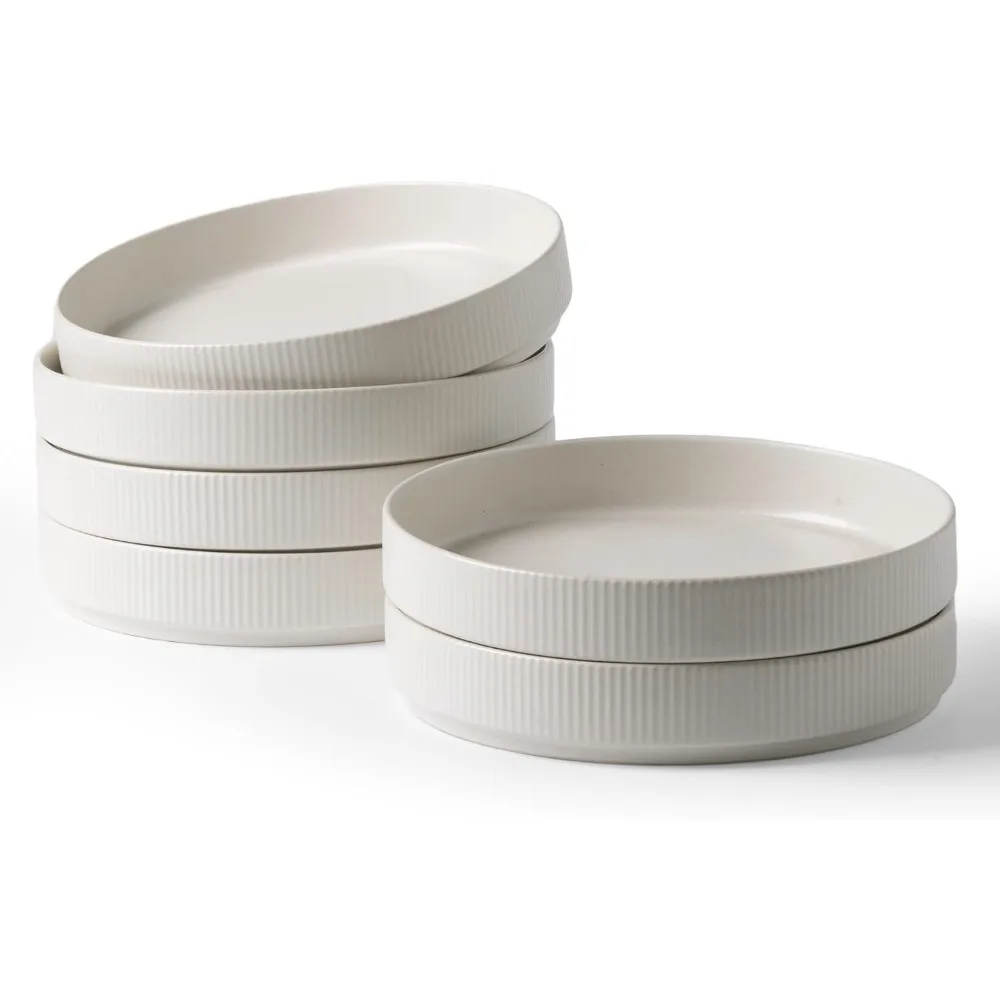 

Pasta Bowls, Large Dinner Bowls Set of 6, Salad Bowl Plates, Shallow Bowls for Eating, Matte White