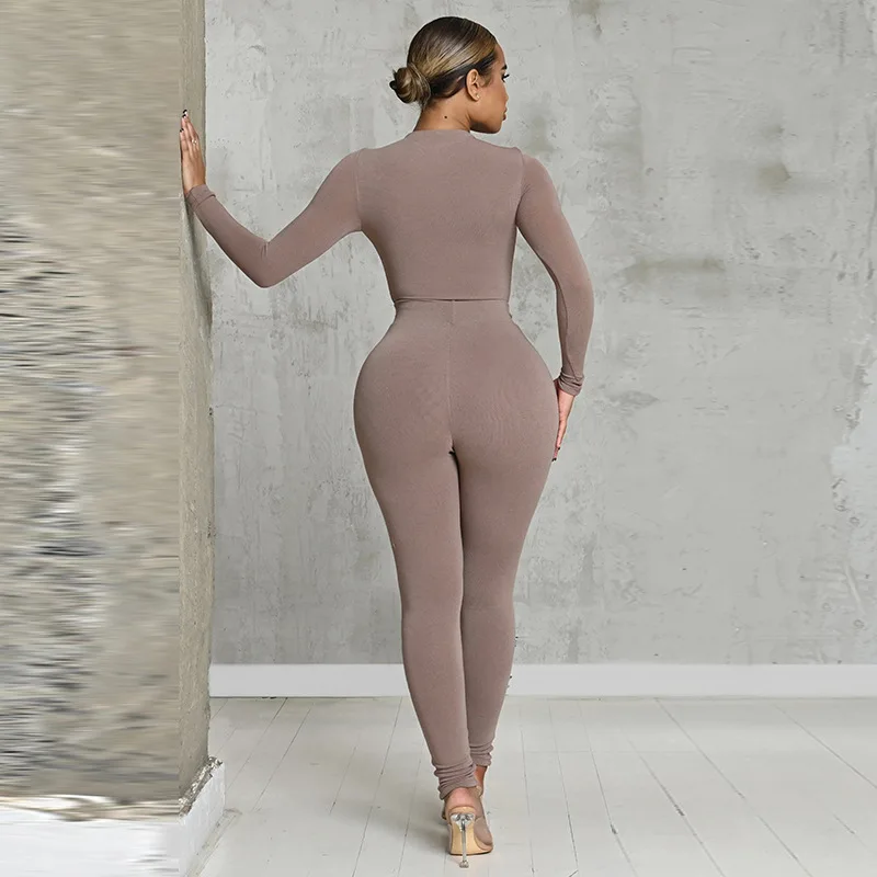 Spring and Autumn Pure Color Photography with Velvet Long Sleeve Jumpsuit Slim Fit Long Pants Set for Women