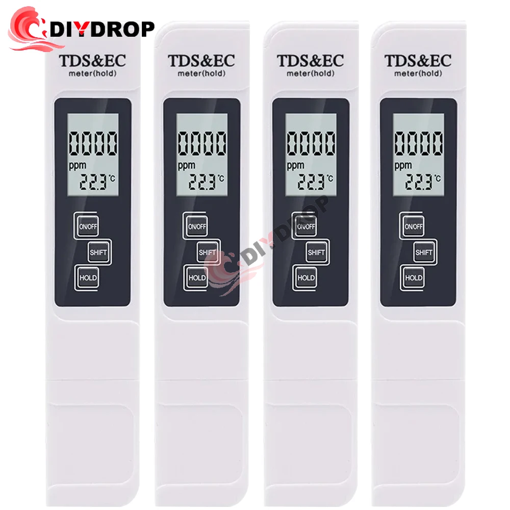 1pcs White TDS EC Meter Digital Water Quality Tester Range 0-9999 Multifunctional Water Purity Temperature TEMP PPM Tester Tools