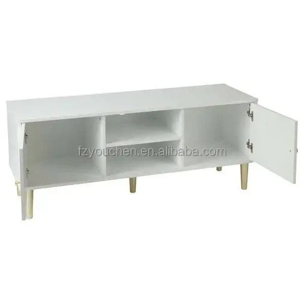 Modern Gold Metal round Leg White Entertainment Living Room Cabinet Wooden TV Stand with Showcase and Doors for Home Use