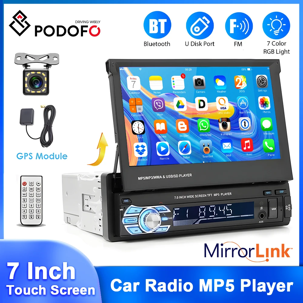 Podofo 1 Din Car Radio Stereo 7