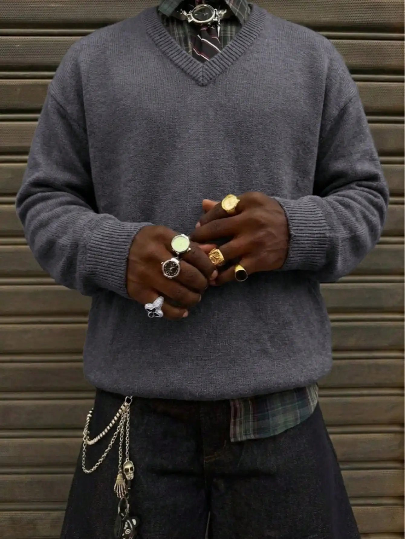 

Autumn and Winter V-Neck Loose and Comfortable Lazy Style Unisex Solid Color Casual Pullover Knit Top