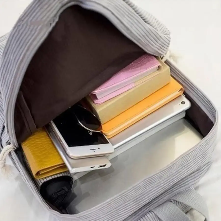 Large Capacity Striped Backpack Korean Style Minimalist Leisure School Bag Autumn Winter Trendy Street Student Daily Backpack