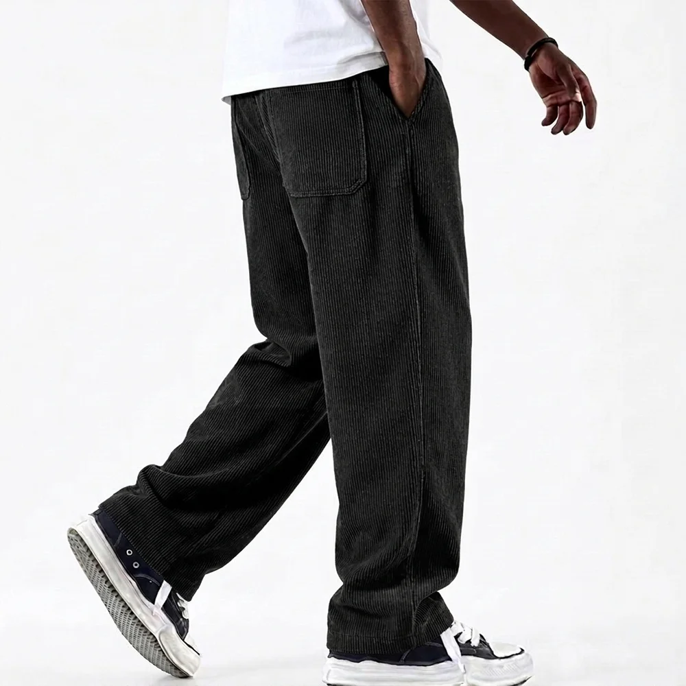 Herren Cordhose Einfarbig Lässige Lange Hose Mode Hip-Hop Streetwear Locker Sitzende Männliche Hose im Schlichten Stil – Detail 6