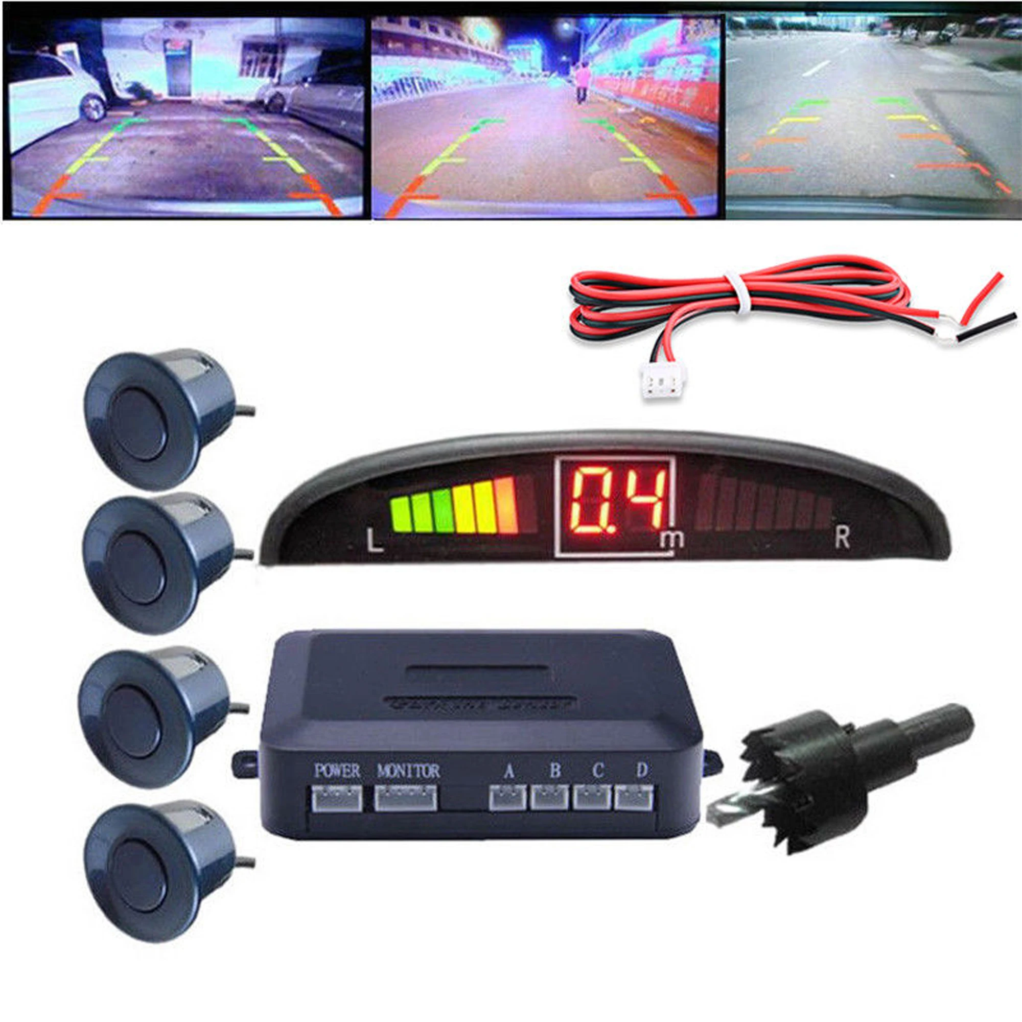 4/8Parking Sensors LCD LED Display Car Reverse Radar System Alarm Kit Black Car reversing radar Rear view camera